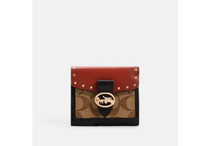 Coach Georgie Small Wallet In Colorblock Signature Canvas With Rivets