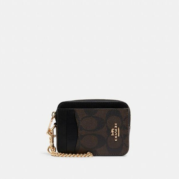 Coach || Zip Card Case in Brown Black