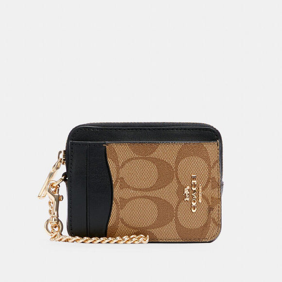 Coach || Zip Card Case In Blocked Signature Canvas