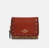 Coach Small Trifold Wallet In Colorblock Signature Canvas With Rivets