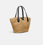 Coach Small Tote in Straw and Smooth Leather