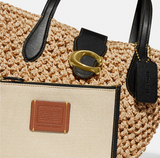 Coach Small Tote in Straw and Smooth Leather