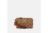 Coach Double Corner Zip Wristlet In Signature Canvas