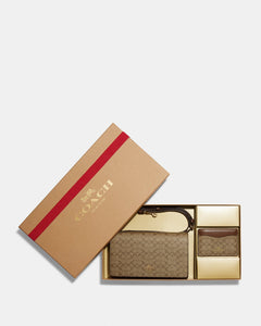 Coach || Boxed Anna Foldover Clutch Crossbody And Card Case Set In Blocked Signature Canvas